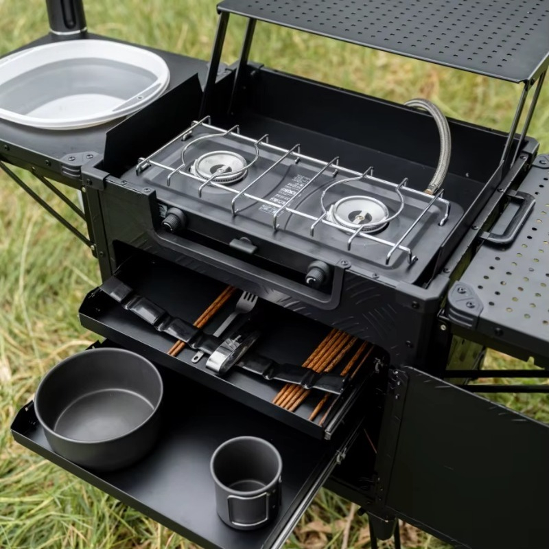 Outdoor Camping Kitchen With Sink - محطة مطبخ خارجية قابلة للطي متكاملة